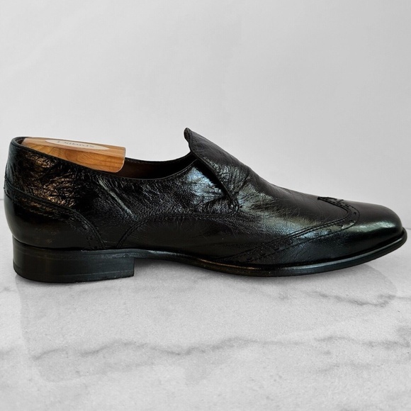 Hugo Boss Handcrafted Wingtip Stitching Loafer Black Leather Mens Shoe RARE main image 5